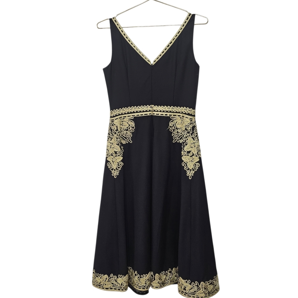 Antropology Beth Bowley Black Dress with Gold Detailing Onamentation Wool Boho - Picture 3 of 12